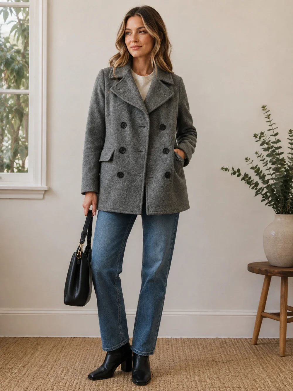 J Crew Always Wool Peacoat Women’s XS 3M Thinsulate Quilt Lined Jacket Grey Gray